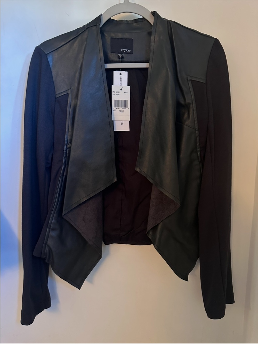 Edyson Black Draped Faux-Leather Front Blazer